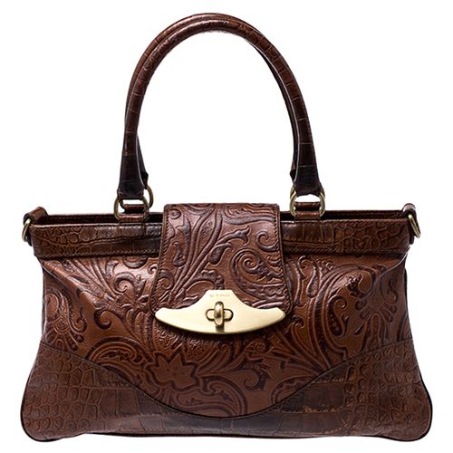 Etro Brown Paisley Embossed Leather Turnlock Shoulder Bag - Etro - Modalova