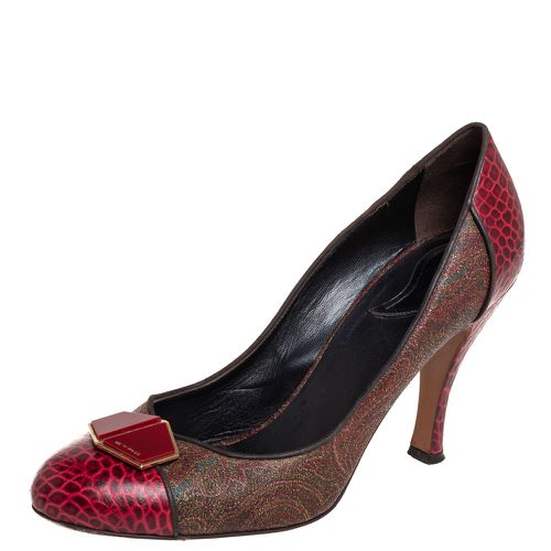 Etro Red/Brown Croc Embossed And Coated Canvas Bow Detail Pumps Size 40 - Etro - Modalova