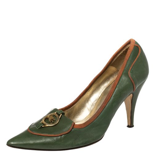 Leather Logo Embellished Pointed Toe Pumps Size 38.5 - Etro - Modalova