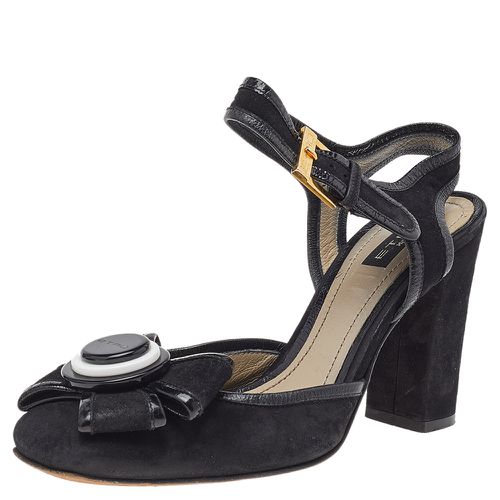 Etro Black Suede Ankle Strap Bow Sandals Size 37 - Etro - Modalova