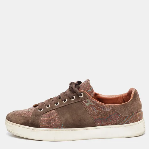 Etro Brown Brocade Fabric and Suede Low Top Sneakers Size 44 - Etro - Modalova