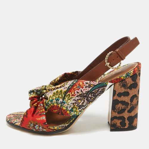 Etro Multicolor Printed Satin and Leather Knotted Slingback Sandals Size 41 - Etro - Modalova