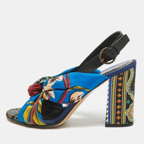 Etro Multicolor Printed Satin and Leather Knotted Slingback Sandals Size 41 - Etro - Modalova