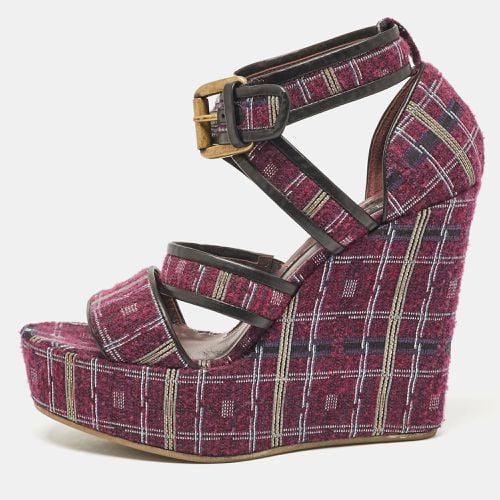 Etro Magenta Pink/Black Tweed and Leather Platform Wedge Sandals Size 40 - Etro - Modalova