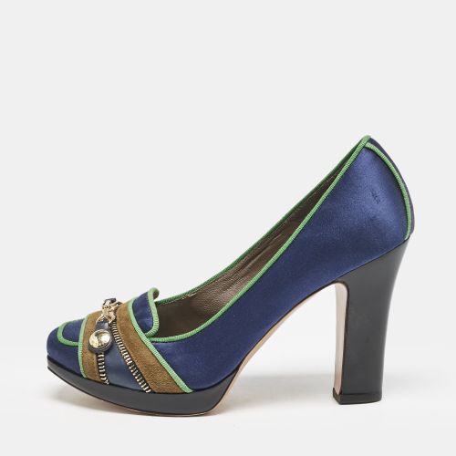 Etro Blue/Green Satin Zip Embellished Block Heel Pumps Size 38 - Etro - Modalova