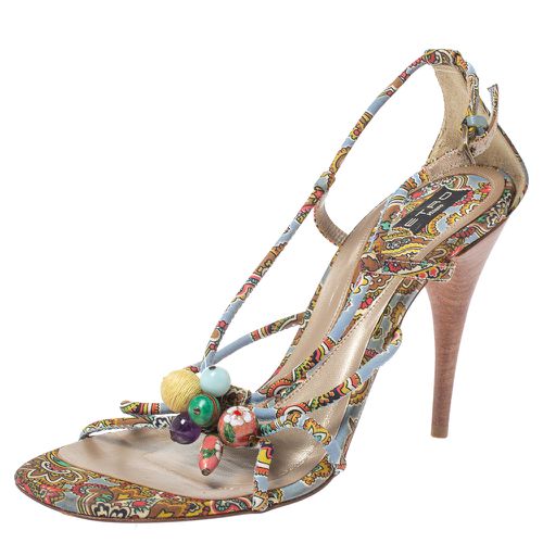 Etro Multicolor Fabric Paisley Print Strappy Embellished Open Toe Ankle Strap Sandals Size 40 - Etro - Modalova