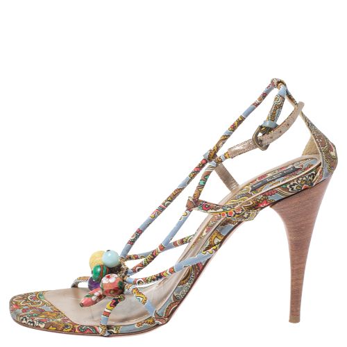 Fabric Paisley Print Strappy Embellished Open Toe Ankle Strap Sandals Size 40 - Etro - Modalova