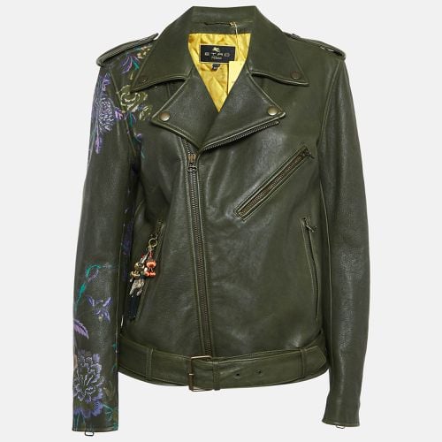 Etro Green Floral Print Leather Applique Detail Jacket M - Etro - Modalova