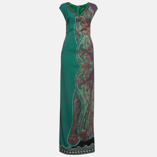 Etro Green Printed Crepe Detailed Neck Maxi Dress S - Etro - Modalova