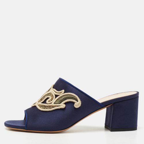 Etro Navy Blue Satin Slide Sandals Size 40 - Etro - Modalova