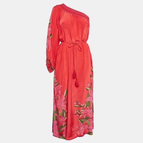 Farm Rio Red Floral Print Crepe Shirring One Shoulder Maxi Dress S - Farm Rio - Modalova