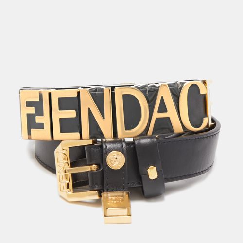 Fendi x Versace Black Leather Logo Letters Buckle Belt 90CM - Fendi - Modalova