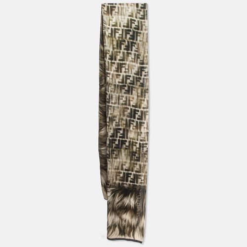 Fendi Green Fur and Zucca Print Silk Stole - Fendi - Modalova