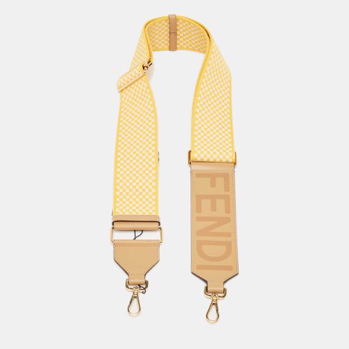 Fendi Yellow/Tan Embroidered Canvas and Leather Strap You Shoulder Bag Strap - Fendi - Modalova