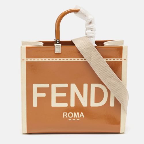 Fendi Brown/Beige Canvas and Patent Leather Medium Sunshine Shopper Tote - Fendi - Modalova