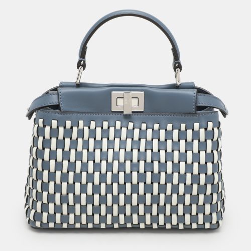 Fendi Blue/White Woven Leather Mini Peekaboo Top Handle Bag - Fendi - Modalova