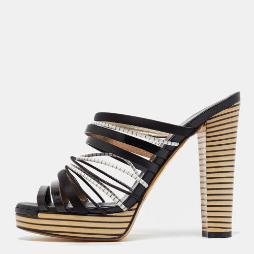 Fendi Black Leather Strappy Platform Slide Sandals Size 39 - Fendi - Modalova