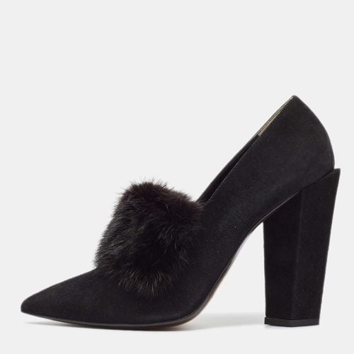 Fendi Black Mink Fur and Suede Block Heel Pumps Size 39 - Fendi - Modalova