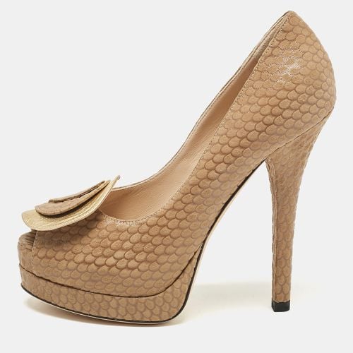 Fendi Brown/Gold Printed Suede and Leather Peep Toe Platform Pumps Size 37 - Fendi - Modalova