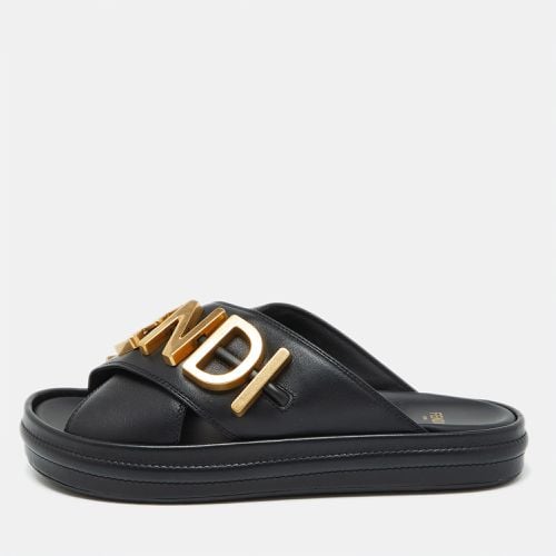 Fendi Black Leather Fendigraphy Flat Slide Sandals Size 37 - Fendi - Modalova