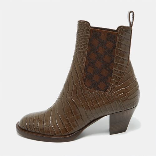 Fendi Brown Croc Embossed Leather Karligraphy Ankle Boots Size 36 - Fendi - Modalova