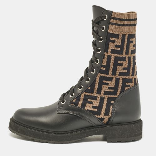 Fendi Black/Brown Canvas and Leather Rockoko Combat Boots Size 36.5 - Fendi - Modalova