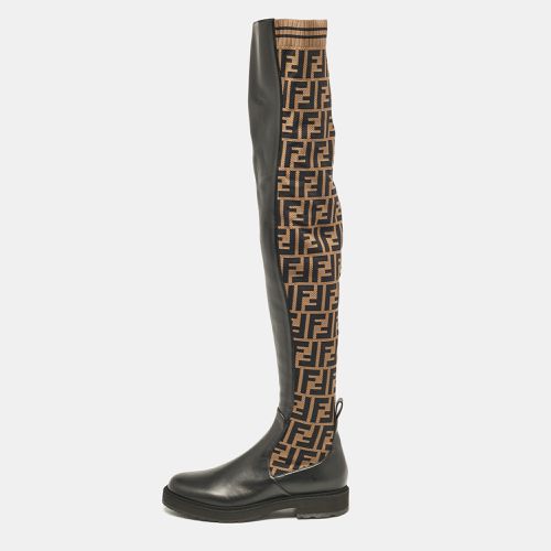 Black Canvas and Leather Over The Knee Boots Size 39 - Fendi - Modalova