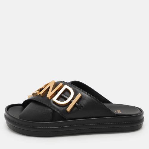 Fendi Black Leather Fendigraphy Flat Slide Sandals Size 37 - Fendi - Modalova