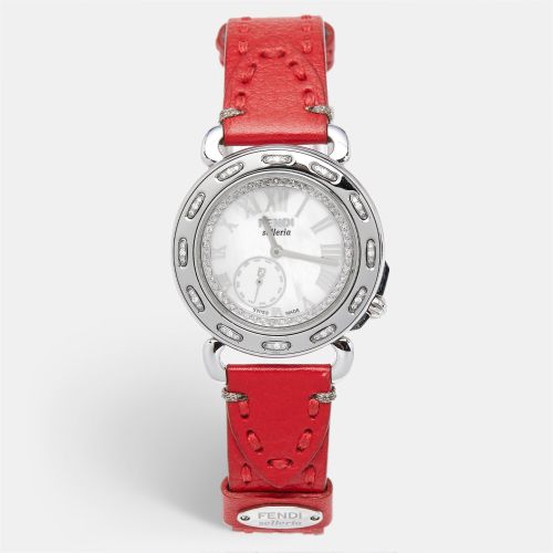 Mother of Pearl Diamond Stainless Steel Leather Selleria 8100M Women's Wristwatch 37 mm - Fendi - Modalova