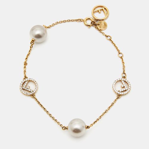 Fendi F is Fendi Faux Pearl Crystal Gold Tone Station Bracelet - Fendi - Modalova