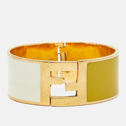 Fendi Fendista Bi-color Yellow/White Enamel Gold Tone Wide Bracelet M - Fendi - Modalova