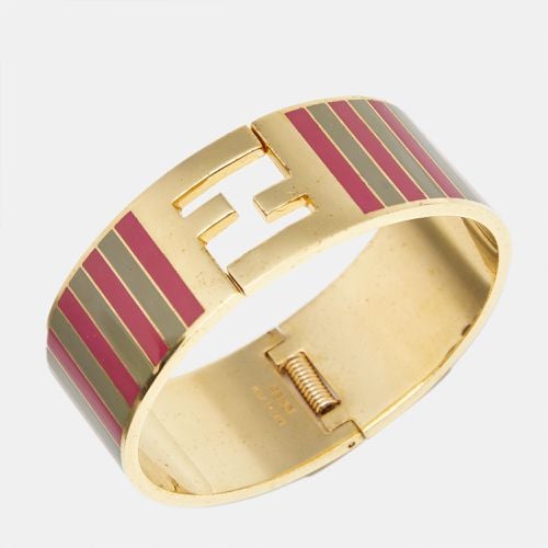 Fendi Fendista Bi Color Striped Enamel Gold Tone Wide Bracelet M - Fendi - Modalova