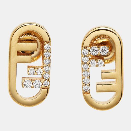 Fendi O'Lock Crystal Gold Tone Stud Earrings - Fendi - Modalova