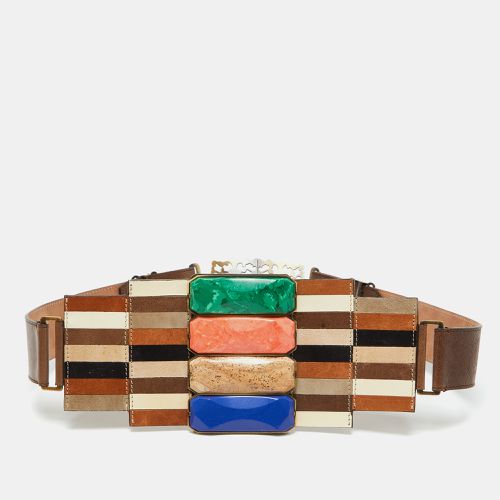 Fendi Brown Leather Mosaic Lapis Statement Belt 80CM - Fendi - Modalova