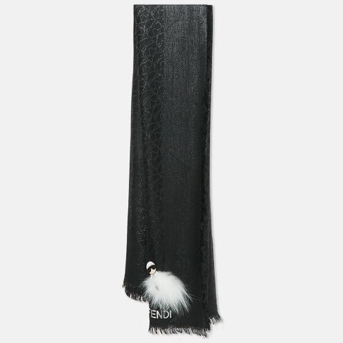 Karlito Fox Fur Applique Silk and Wool Shawl - Fendi - Modalova