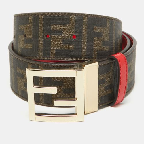 Fendi Brown/Red Zucca Coated Canvas and Patent Leather FF Logo Belt 85 CM - Fendi - Modalova