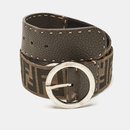 Fendi Tobacco Zucca Canvas and Leather Round Buckle Belt 80CM - Fendi - Modalova