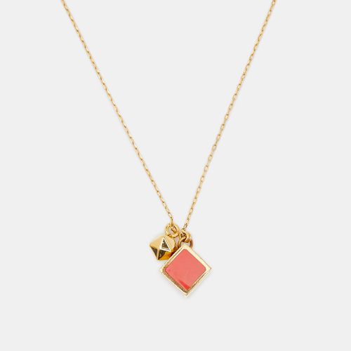 Fendi Red Enamel Cube Gold Tone Pendant Necklace - Fendi - Modalova