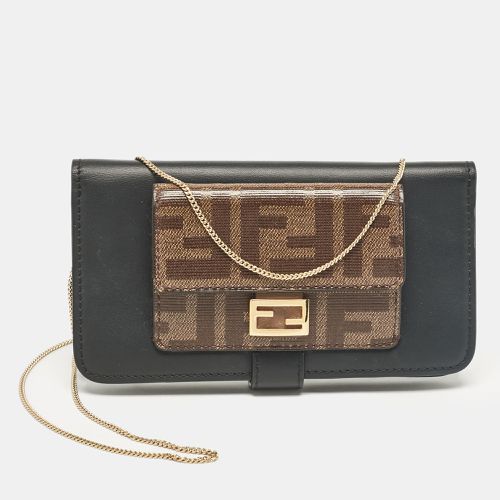 Fendi Black/Tobacco Leather and Zucca Coated Canvas iPhone X Cover with Chain Strap - Fendi - Modalova