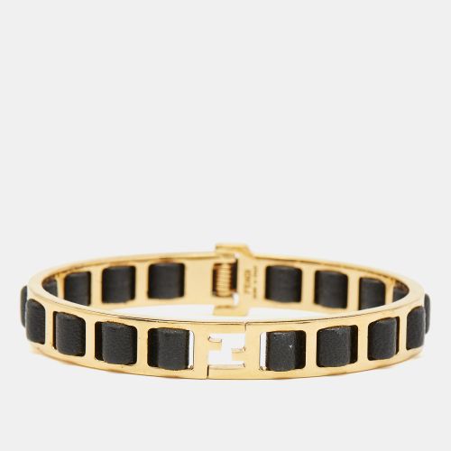 Fendi Black Leather Interwoven Gold Tone Cuff Bracelet S - Fendi - Modalova