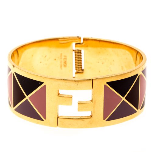 Fendi The Fendista Multicolor Geometric Enamel Gold Tone Wide Bracelet M - Fendi - Modalova