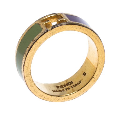 The sta Bicolor Enamel Gold Tone Band Ring Size EU 51 - Fendi - Modalova