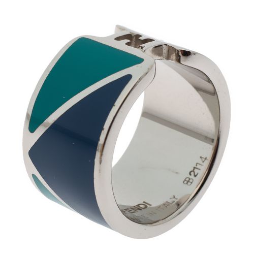 Fendi The Fendista Bicolor Enamel Silver Tone Band Ring M - Fendi - Modalova