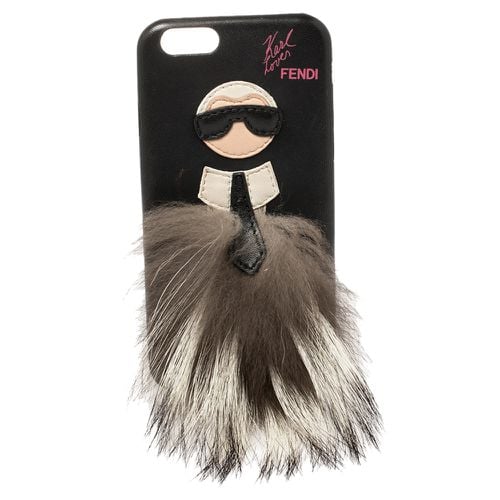 Fendi Black Leather and Fox Fur Karlito iPhone 6 Case - Fendi - Modalova