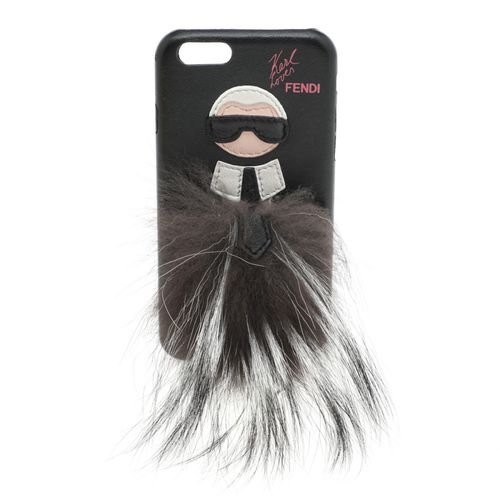 Fendi Black Leather and Fox Fur Karlito iPhone 6 Case - Fendi - Modalova