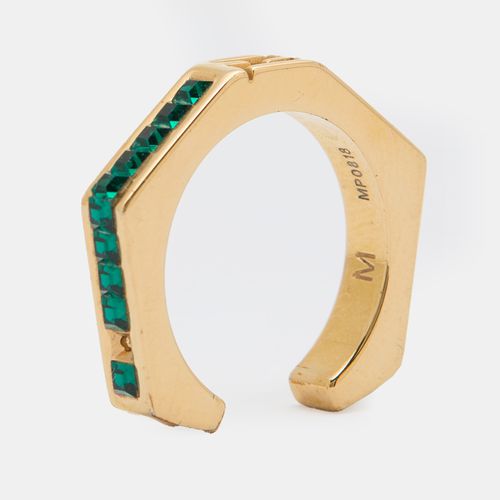 Fendi Gold Tone & Green Crystal Studded Baguette Ring Size 54 - Fendi - Modalova