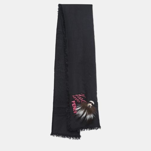 Fendi Black Applique Detail Karlito Silk & Wool Scarf - Fendi - Modalova