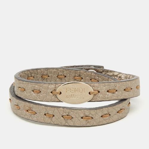 Fendi Selleria Metallic Leather Silver Tone Double Wrap Bracelet - Fendi - Modalova