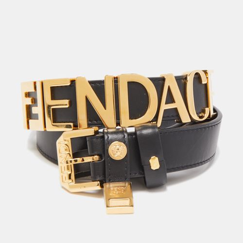 Fendi x Versace Black Leather Logo Letters Buckle Belt 105CM - Fendi - Modalova