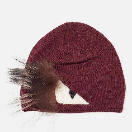 Fendi Burgundy Wool Monster Eye Fur Detail Beanie (One Size) - Fendi - Modalova